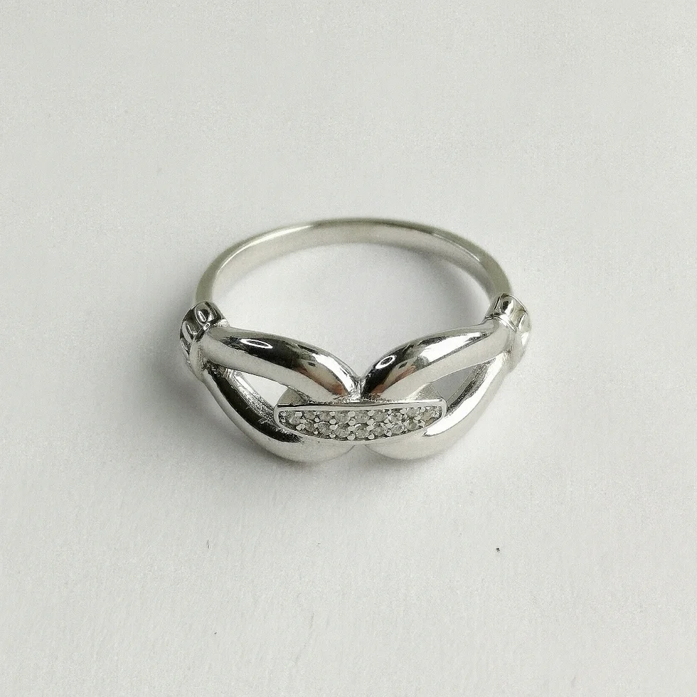 Sterling Silver CZ Double Link Love Ring size 7